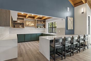 Community lounge kitchen at the lakes apartments in bellevue, wa 98007